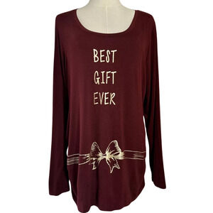 Maternity Top Blouse "Best Gift Ever" Logo Sz XL Long Sleeve Red Gold Size XL